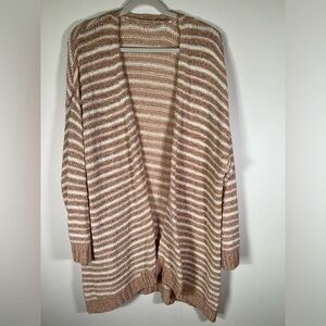 Soft Surroundings cardigan long open pink/cream striped glitter sz1X beachy